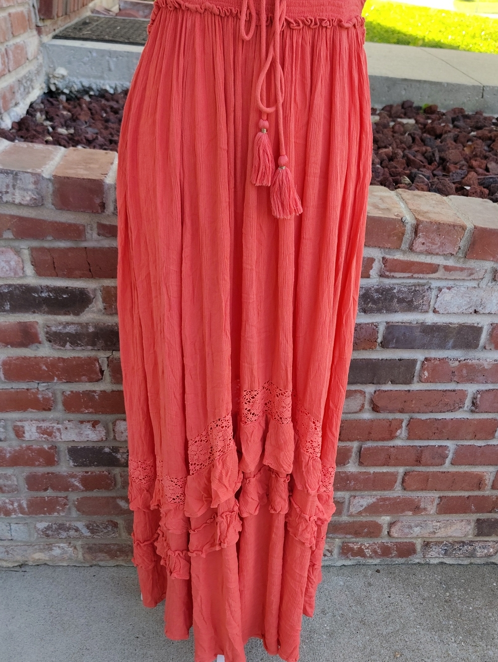 Free People Santa Maria Sun Blake Lace Tassel Maxi Dress Size L Bohemian Beachy - Picture 6 of 16